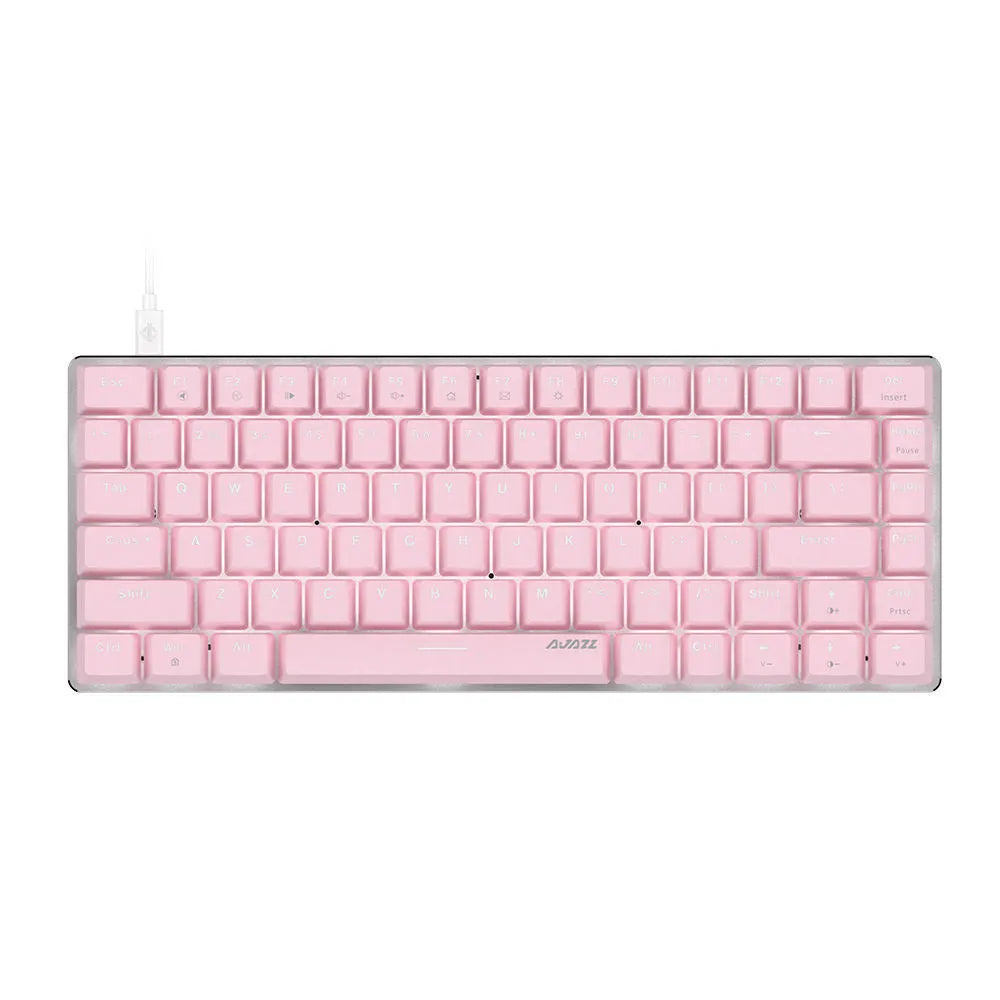 Pink mechanical gaming keyboard with 82 keys, white backlight illumination, and metal case