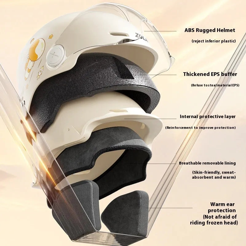 Khaki electric motorcycle half-helmet with ABS construction shown in free size for adult commuting