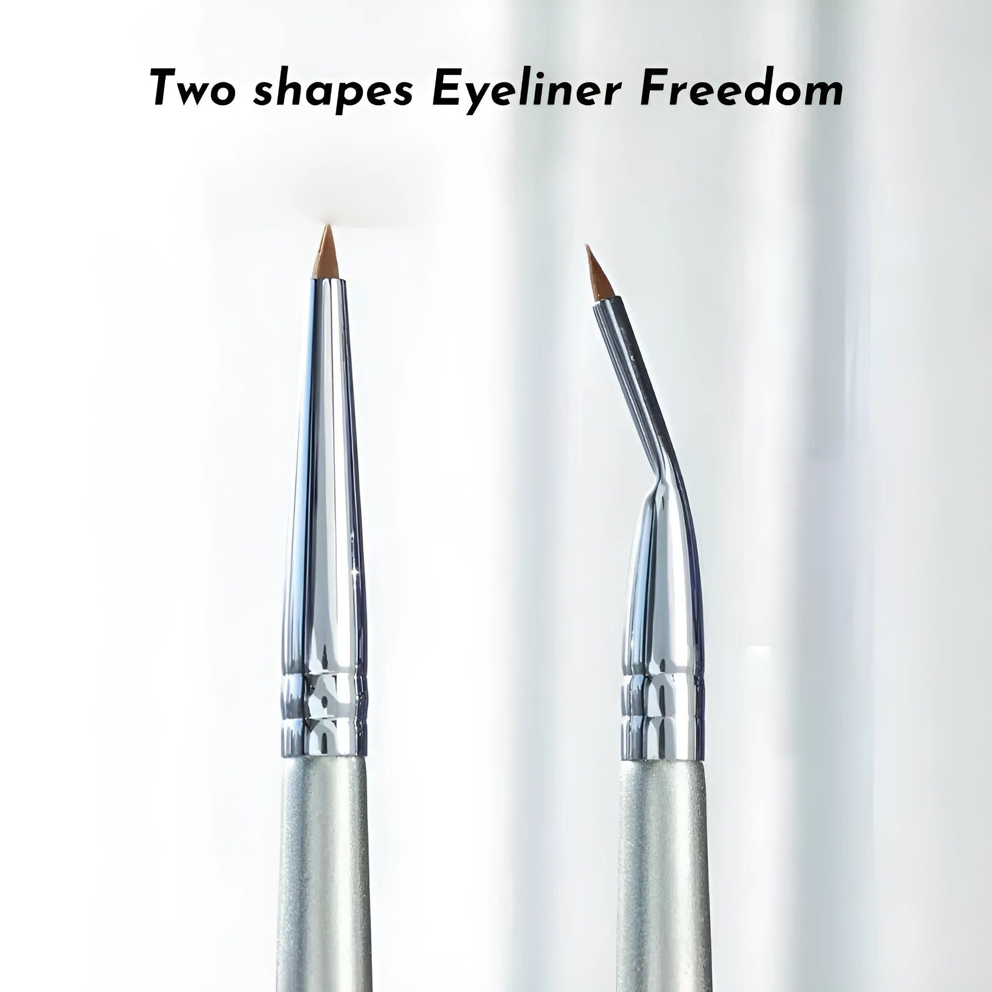 Angled bend head eyeliner makeup brush for detail eye work and tear trough application.