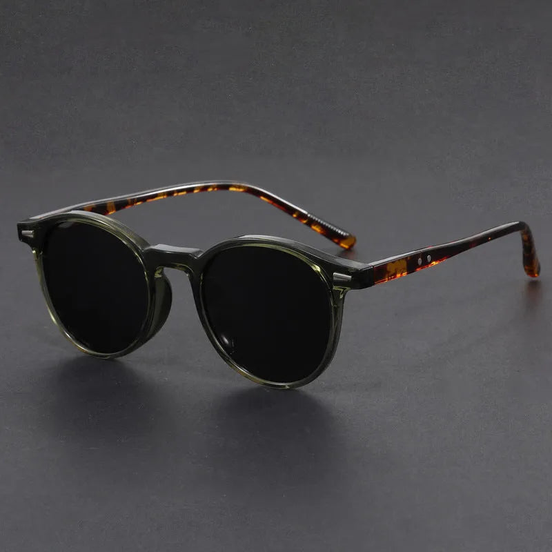 Ultra-light round frame retro sunglasses with polarised grey lenses in five colour options