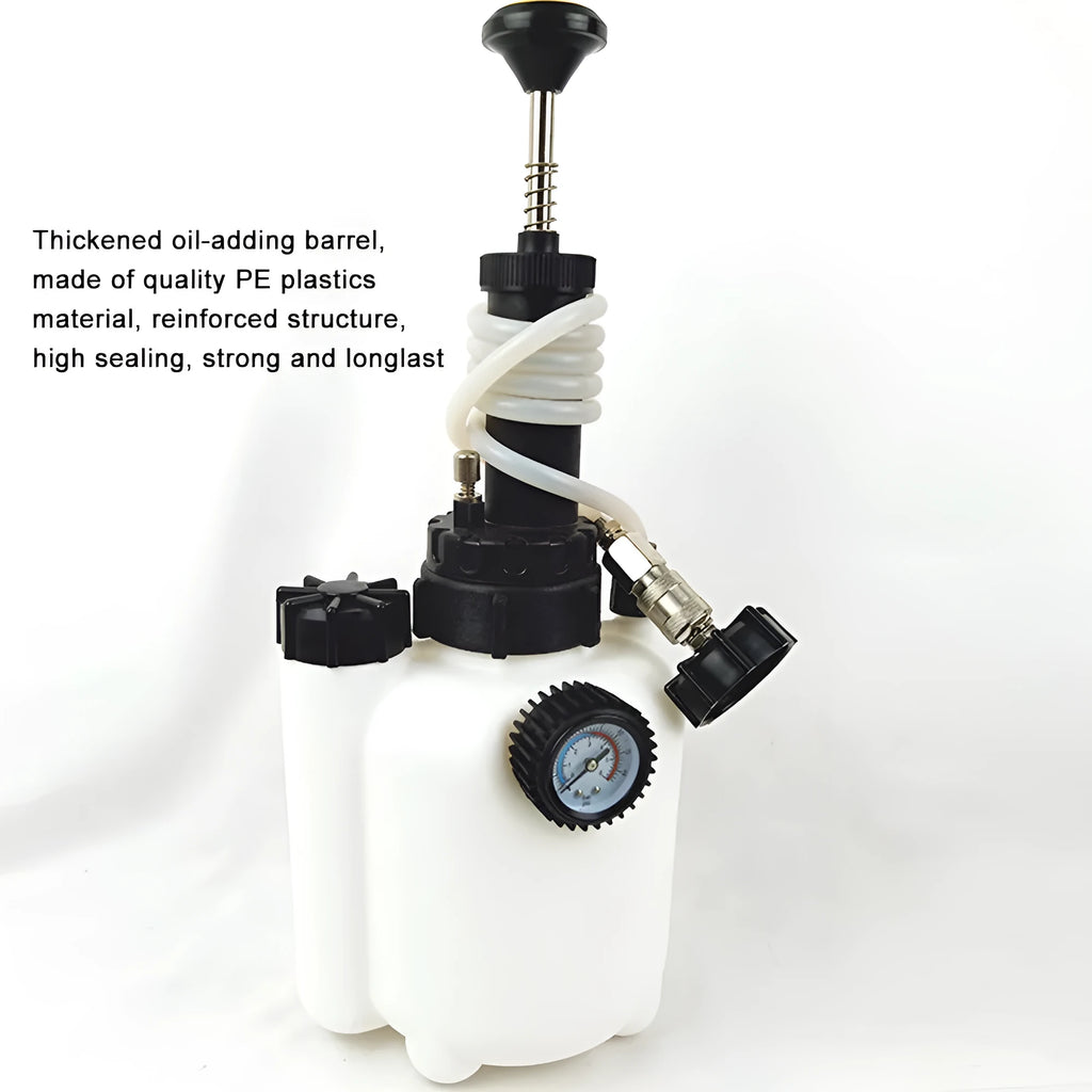 White 3-litre automobile brake oil tank replacement tool with copper and iron construction