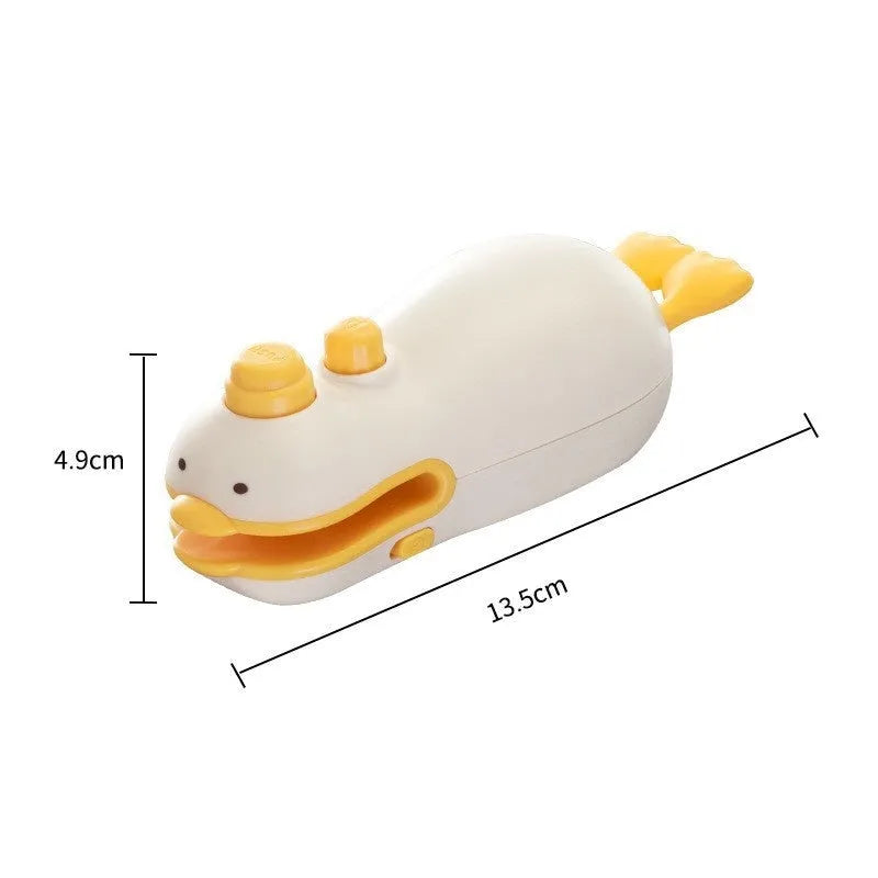 Yellow duck-shaped rechargeable sealing machine with animal jacquard pattern and charging cable