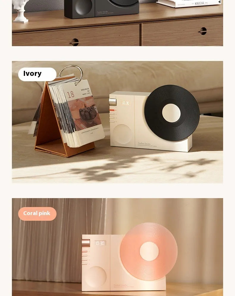 Mini Bluetooth portable speaker in coral pink colour showing USB charging port and card insertion slot