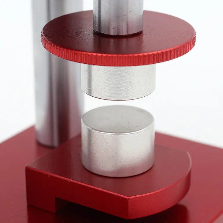 Watch repair spiral cap presser device with set of 20 plastic molds for back covers