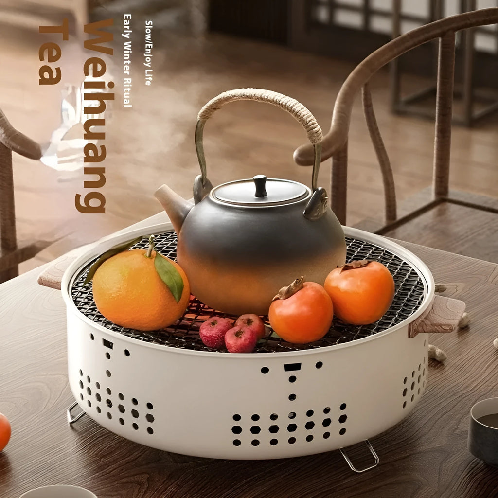 Indoor portable charcoal stove with grill rack disk for baking and tea cooking