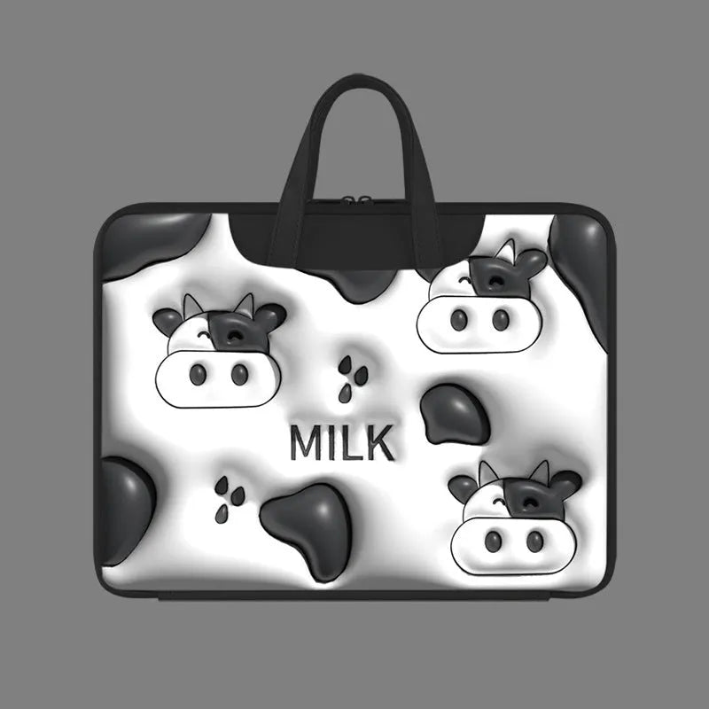 PU leather inflatable laptop bag with suitcase handle strap in a cute panda print design.