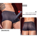 Men's striped boxer briefs underwear in nylon fabric showing vertical pattern detail