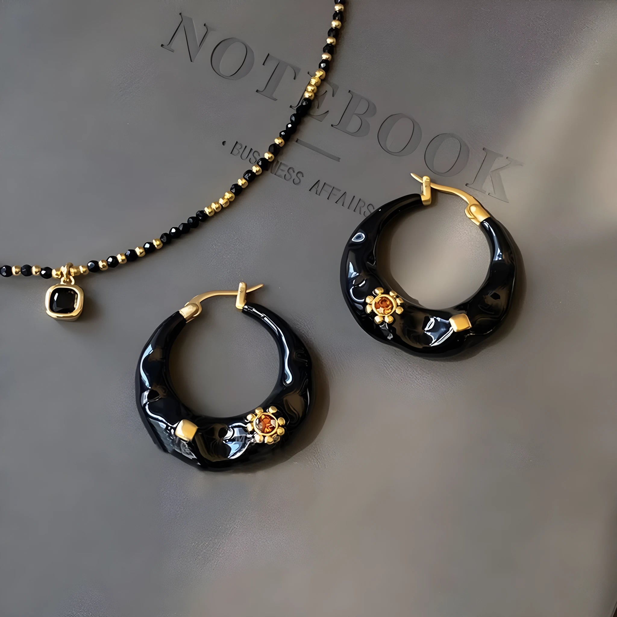Hong Kong style retro ear studs with dripping oil treatment and rhinestone detail