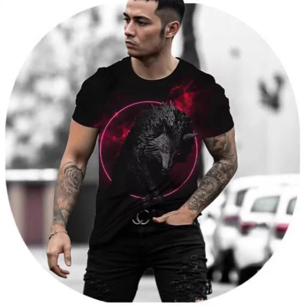 Retro 3D animal print men's t-shirt in polyester bird eye cloth fabric with digital printing