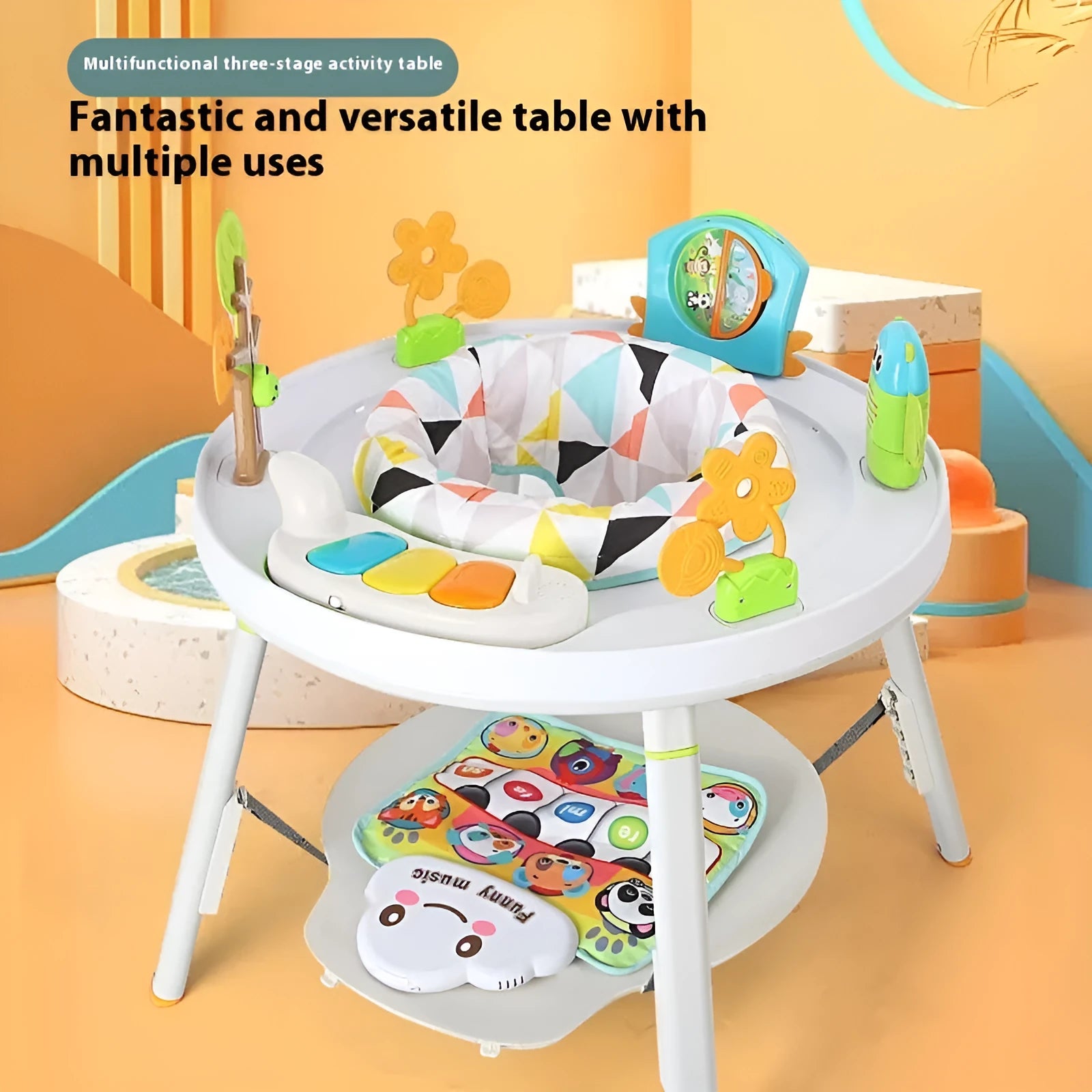Baby jumping chair activity centre in Yaya duck or lion theme with optional music cushion attachment