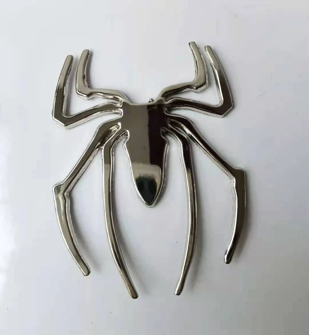 Zinc alloy 3D spider car bumper sticker in metallic finish measuring 7x5 cm