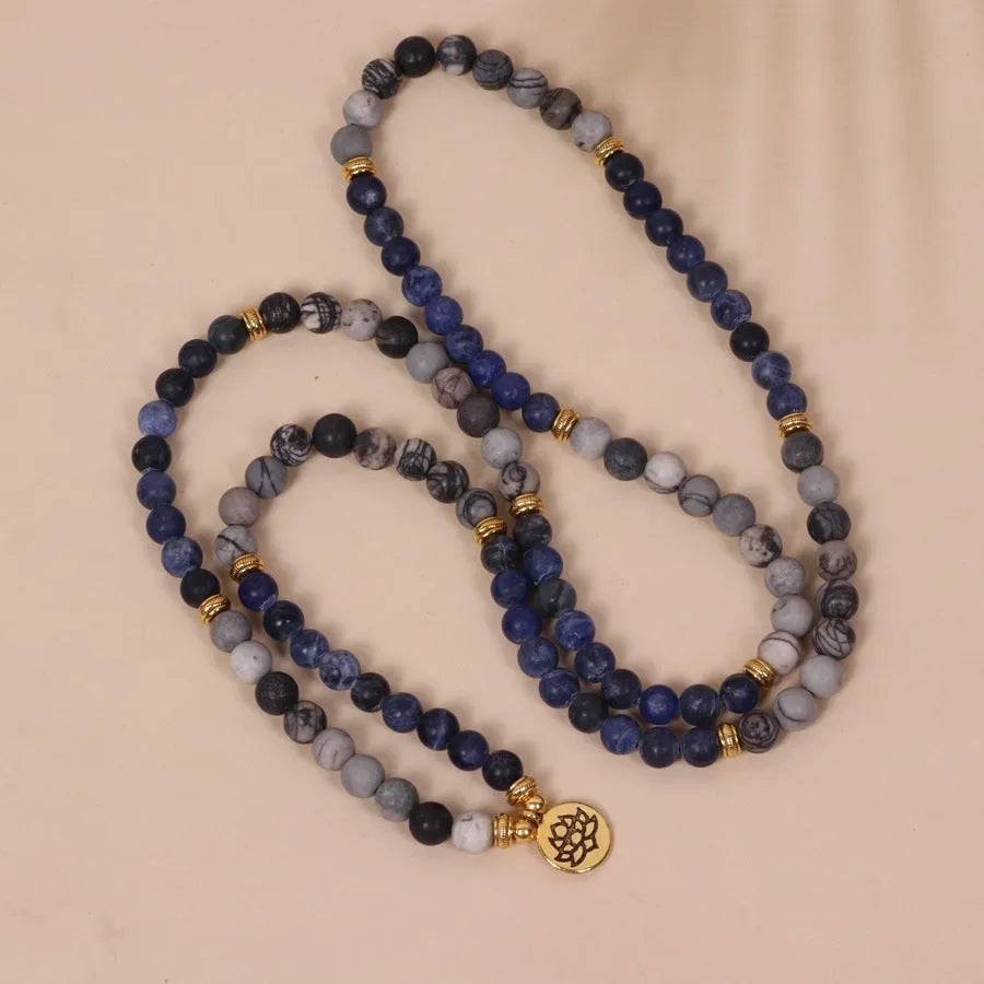 Blue patterned network stone bead multi layer bracelet with alloy construction in fresh sweet style