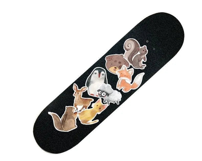 Set of 36 large retro beach theme vinyl stickers with surfing and travel designs on a white background.