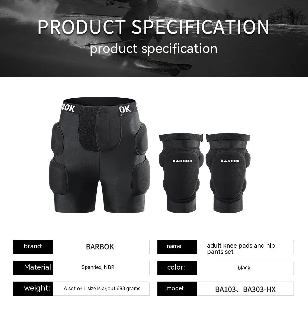Black sports hip protector with NBR foam padding on spandex base for skating and skiing safety