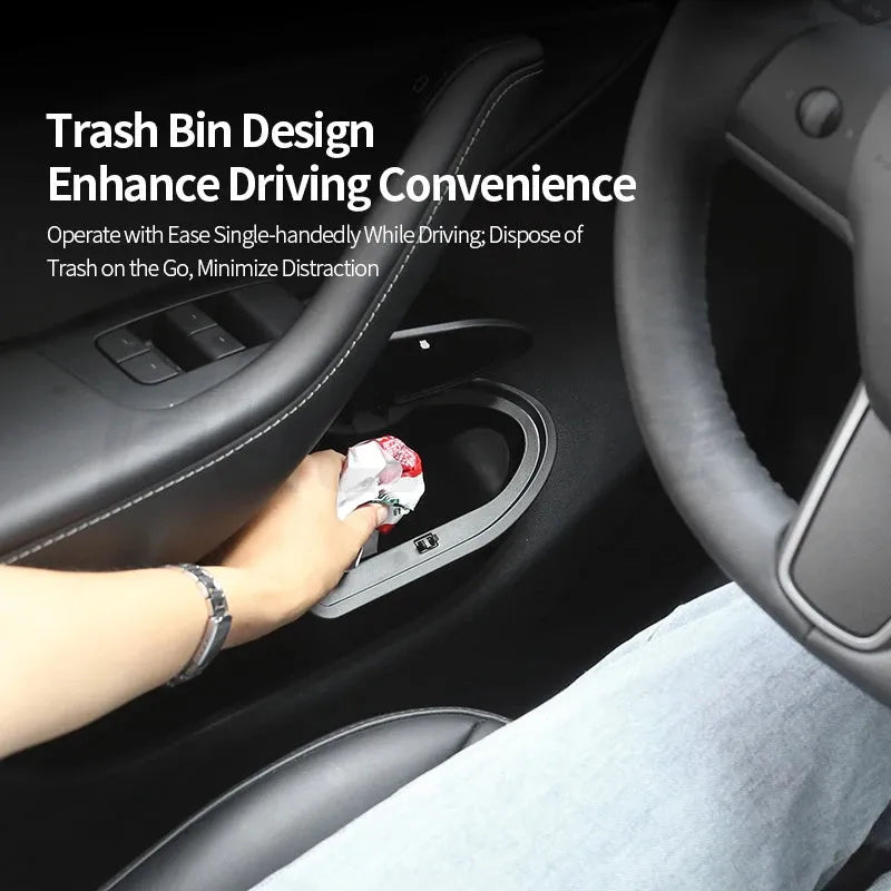 Black ABS car door trash cans for Tesla Model Y front door pockets