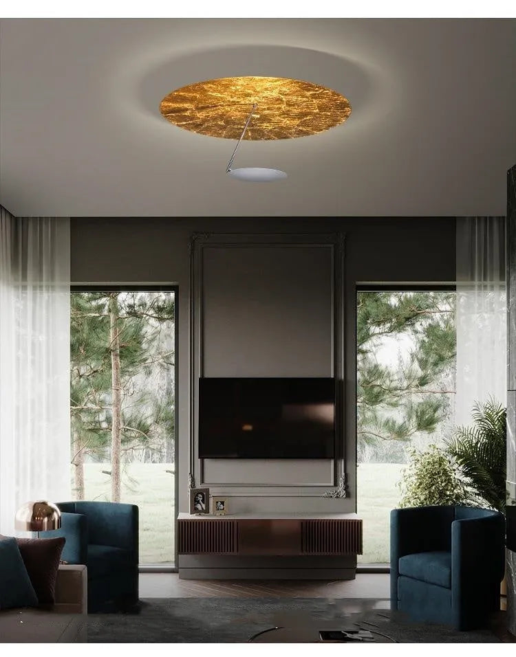 Iron ceiling lamp with 50cm diameter and warm LED lighting in white or white gold finish