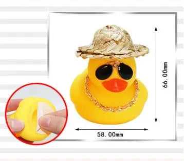 Straw Hat Yellow Duck cartoon car ornament with removable sunglasses necklace on dashboard