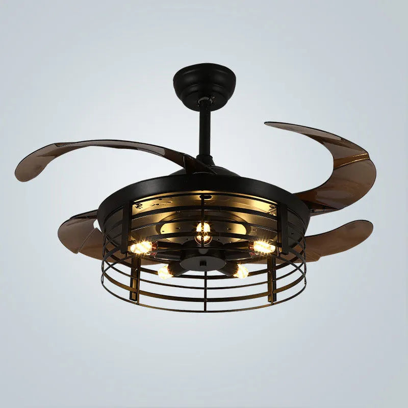 American retro ceiling fan lamp with invisible acrylic blades and integrated light fixture