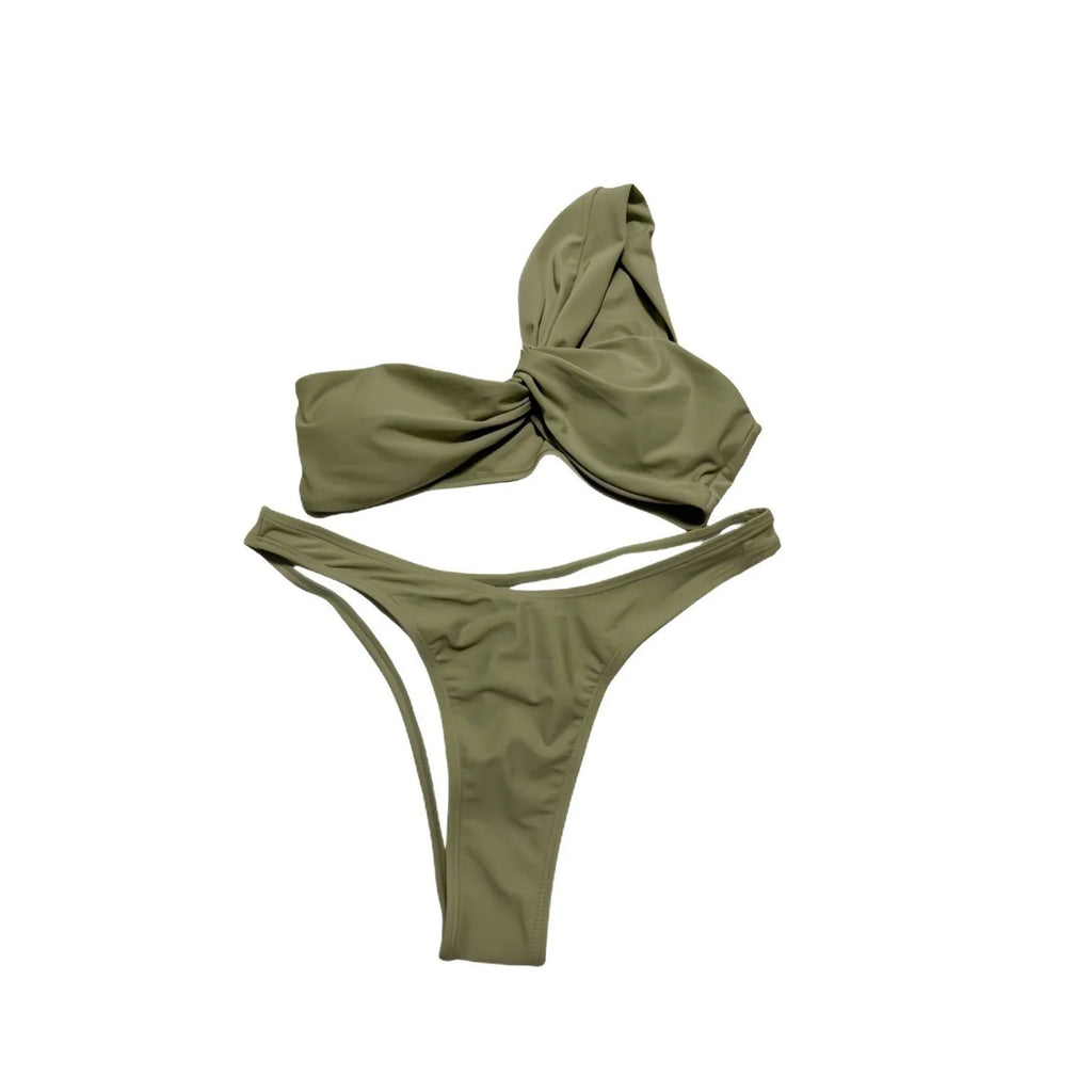 Women's nylon bikini set in solid colour, sleeveless top and brief bottom, available in ten colours