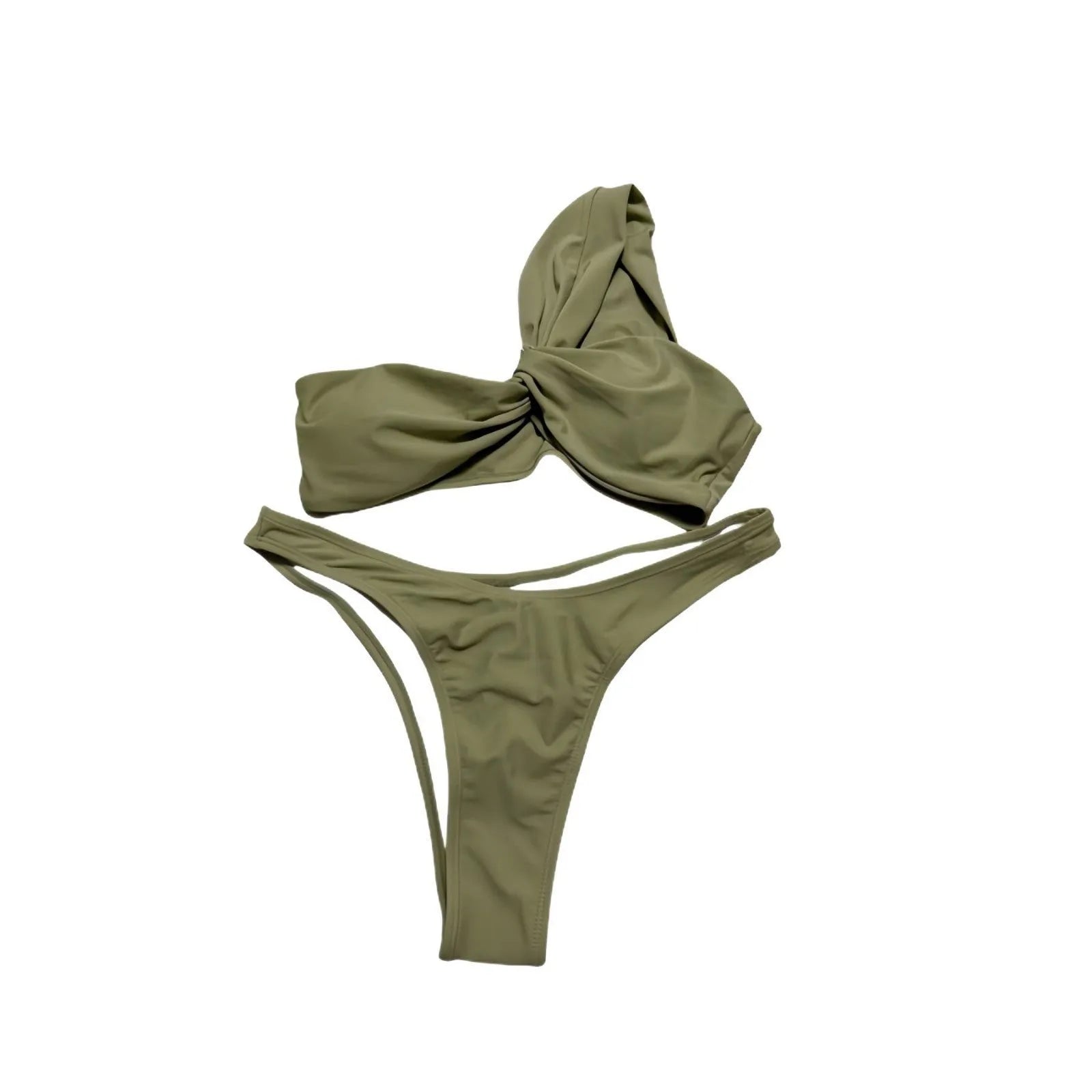 Women's nylon bikini set in solid colour, sleeveless top and brief bottom, available in ten colours