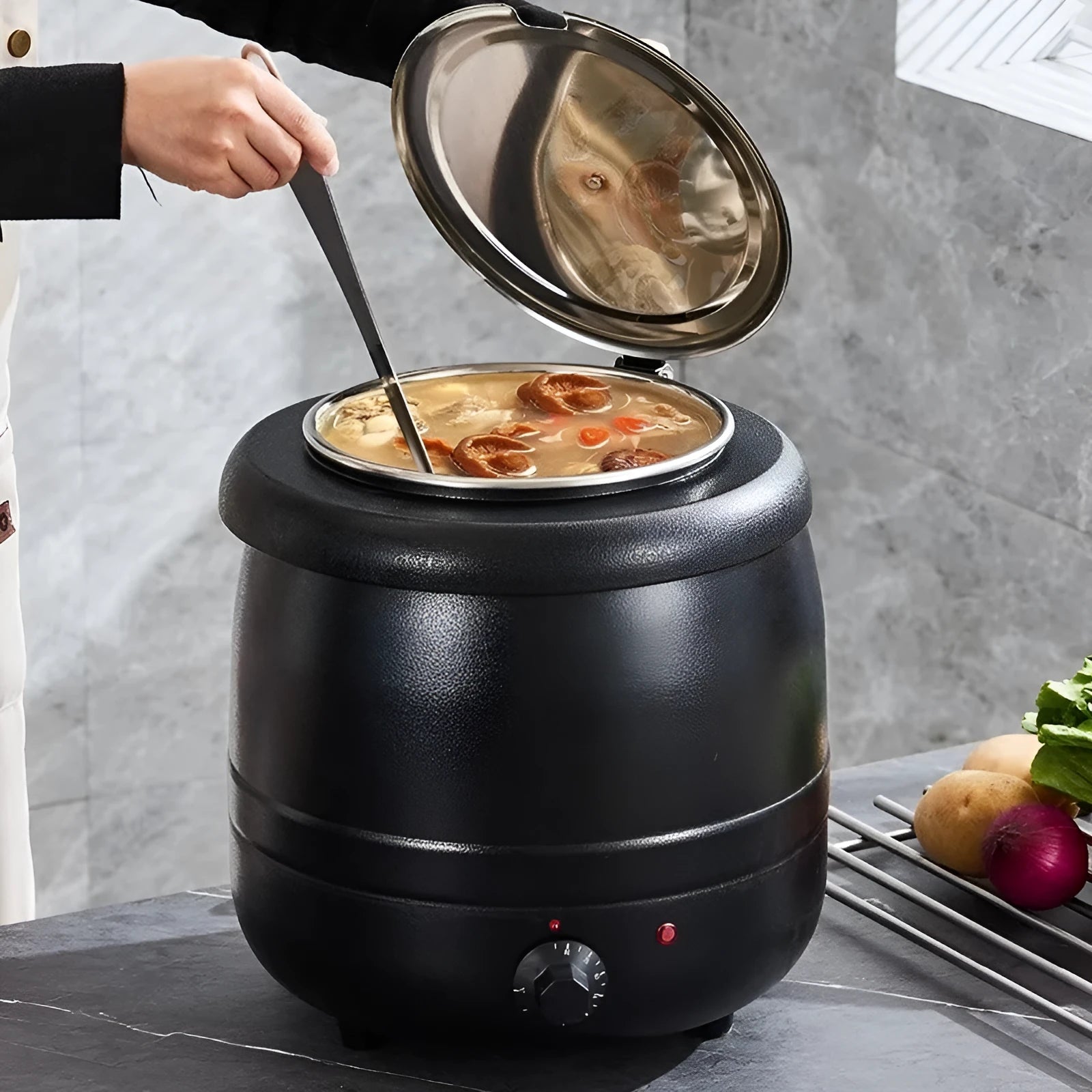 10-litre stainless steel electric heating insulation pot with large mouth cover for soup and porridge temperature maintenance