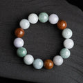 Women's Myanmar jade bracelet with three natural colours in 13mm round beads