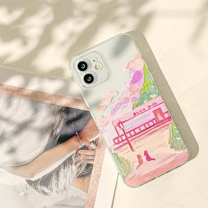 iPhone case with two cartoon cats printed on soft silicone PC material