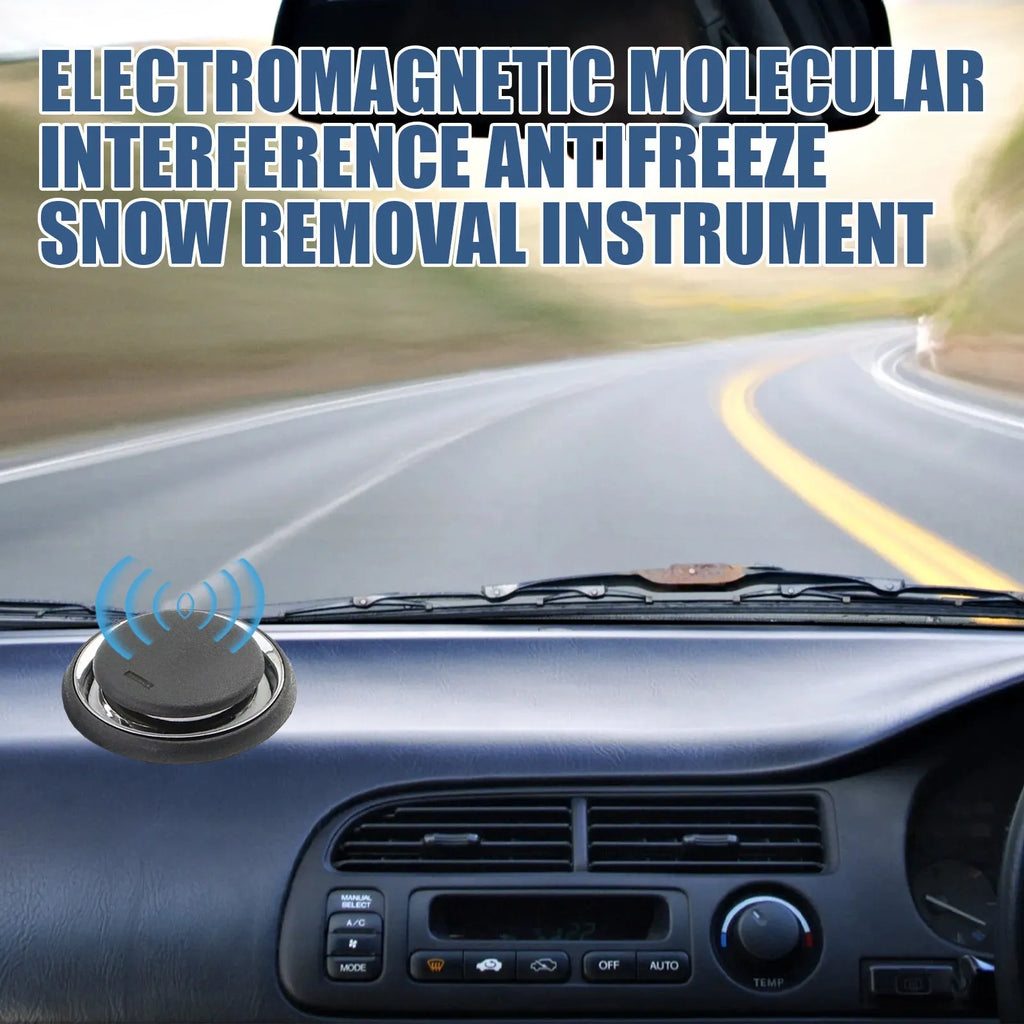 Compact black portable car deicing instrument for melting ice and snow on windscreens.