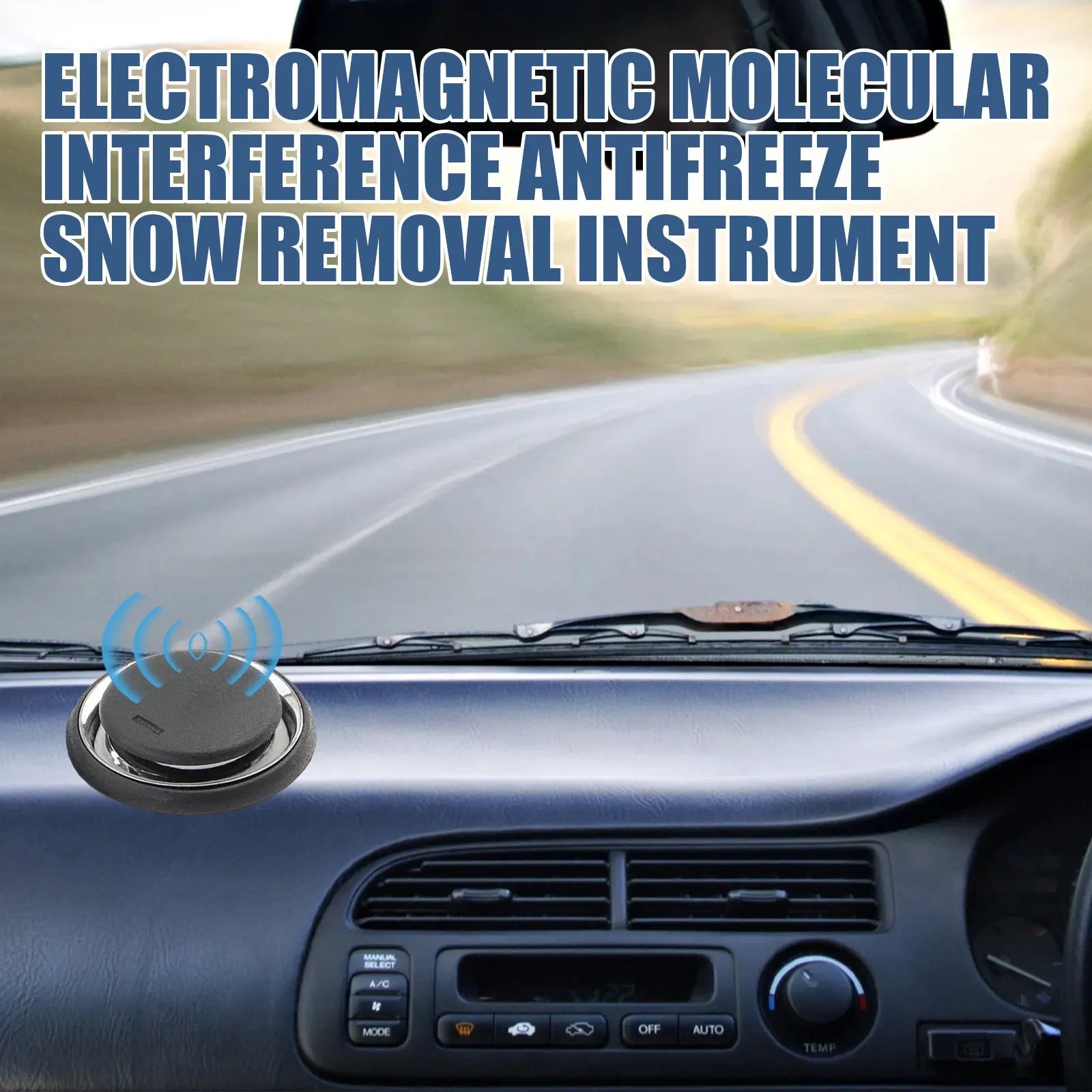 Compact black portable car deicing instrument for melting ice and snow on windscreens.