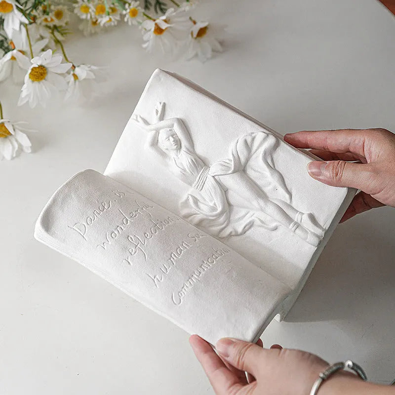 Ceramic book stand in modern style with glazed finish, shown in one of four colour designs