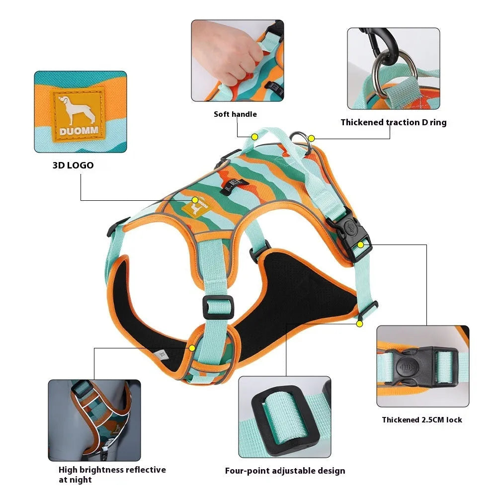 Reflective dog commuter rope with chest and back attachment points in oxford cloth material