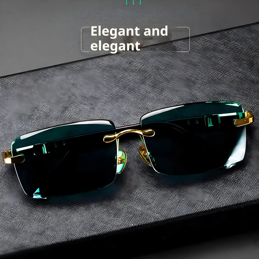 Dark green frameless crystal glasses with protective case and cleaning cloth