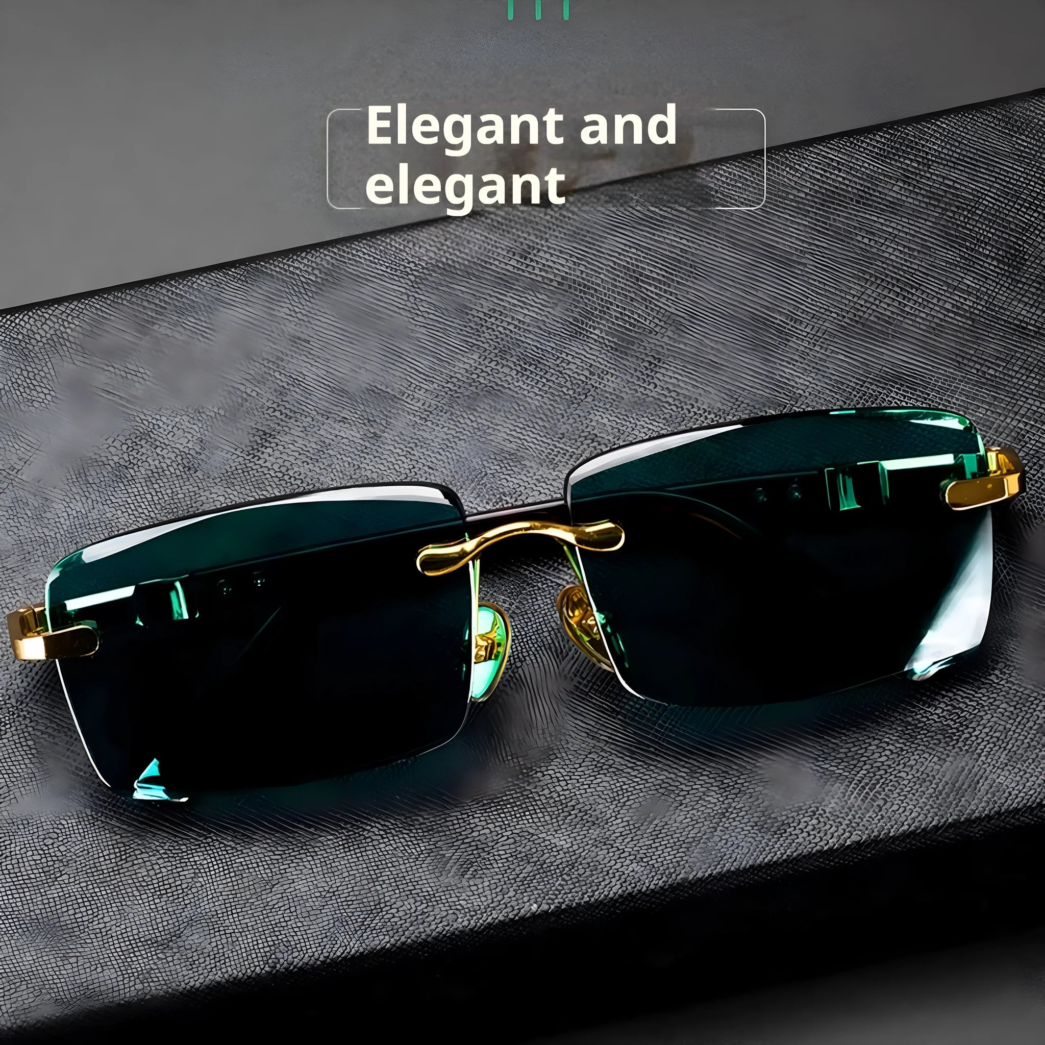Dark green frameless crystal glasses with protective case and cleaning cloth