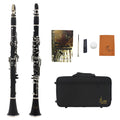 Black Bakelite clarinet with 17 nickel-plated keys and carrying case