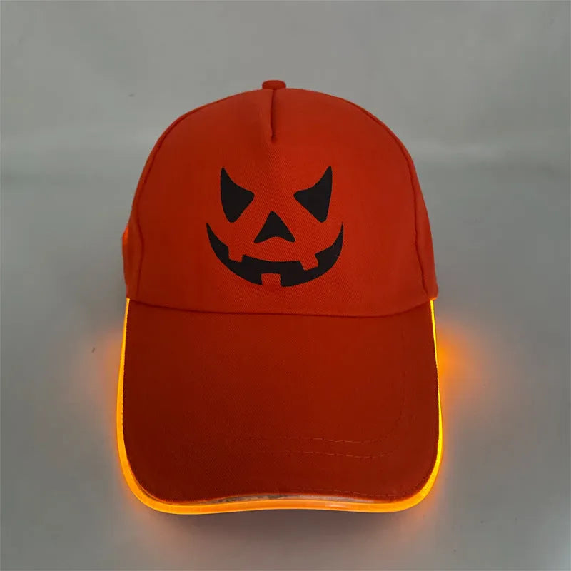 New Halloween LED baseball cap cloth material free size pumpkin smile yellow light glowing cap