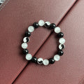 10mm natural opal Tai Chi bracelet with black agate ornamental elements in Chinese style