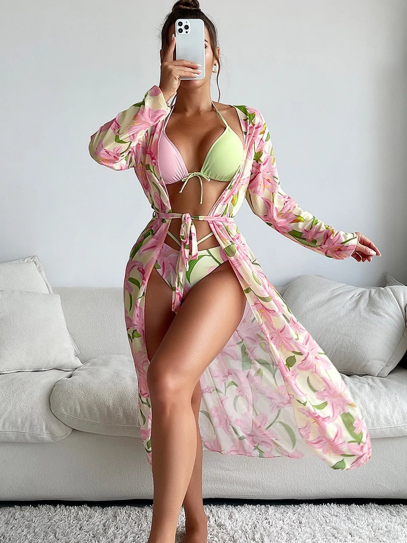 Women's printed bikini swimsuit with quick-dry fabric in European and American sizing