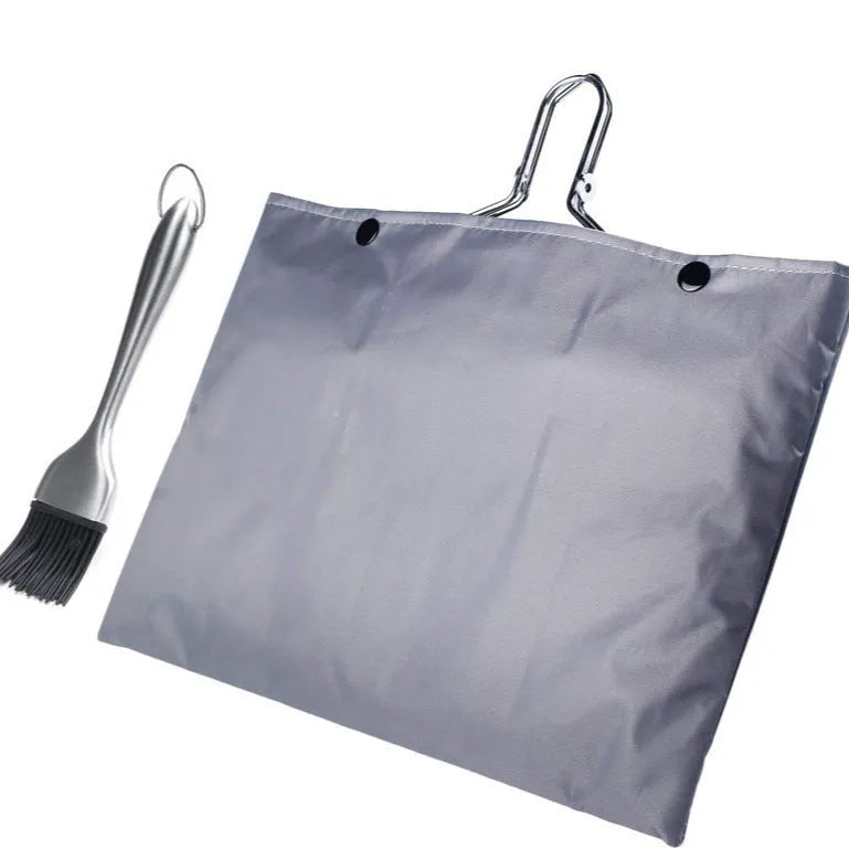 Square stainless steel folding barbecue mesh basket with a cleaning brush