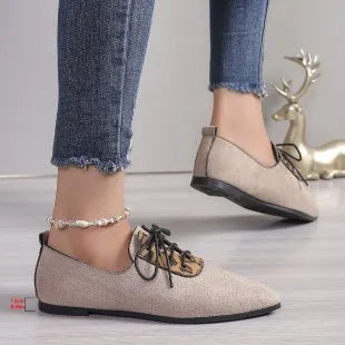 Beige leopard print pointed toe pumps for women in plus sizes with artificial PU upper and rubber sole