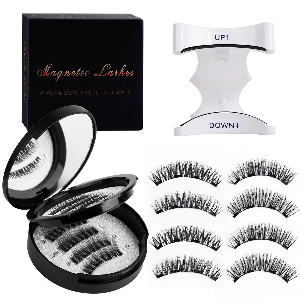 Women's flat hard stem magnetic false eyelashes with V-shaped clip, rose gold option, 13x10.5x2.3cm size