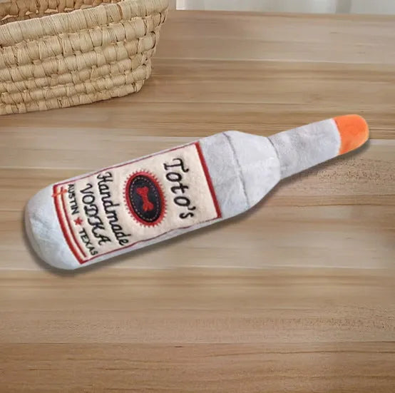 Brown plush wine bottle shaped dog toy with squeaker for small medium dogs