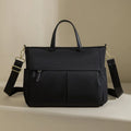 Women's Oxford cloth briefcase laptop bag with contrast stitching in elegant black colour