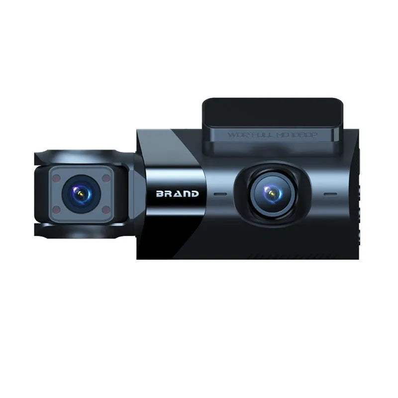 Black car dash cam with 5-inch screen for front, interior, and rear 2K recording with GPS.