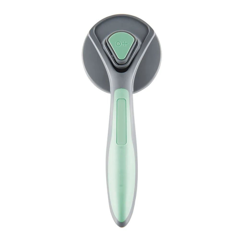 Grey self-cleaning slicker brush for pets with a one-click button and comfort-grip handle