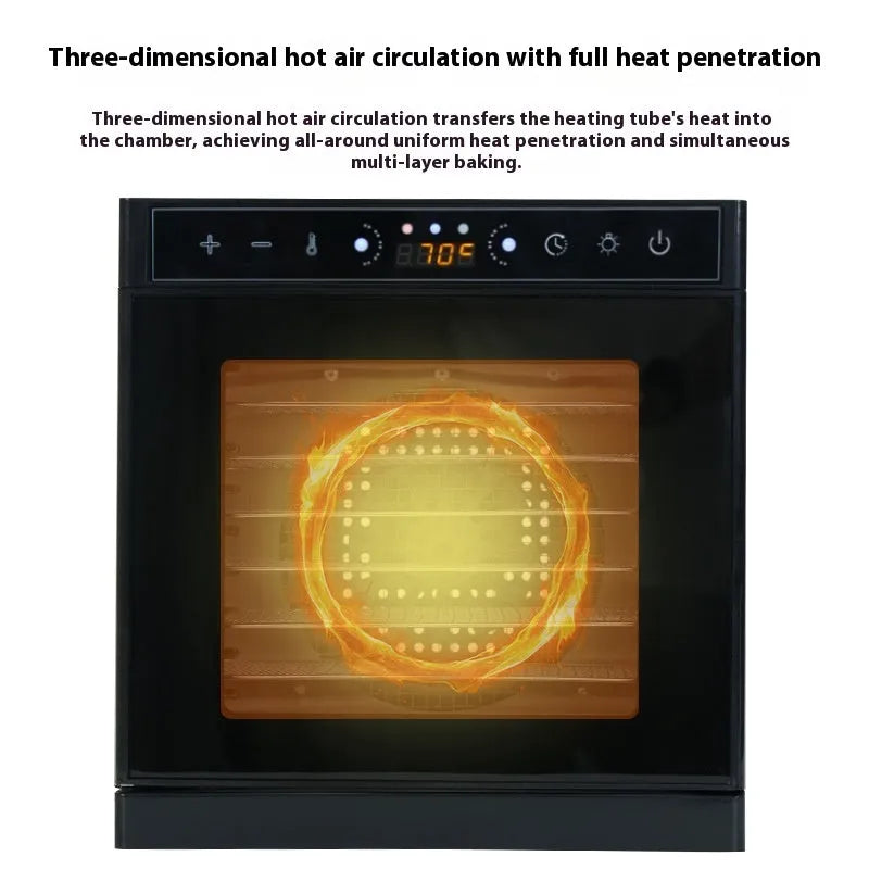 Stainless steel fruit dehydrator with LED control panel and multiple drying trays