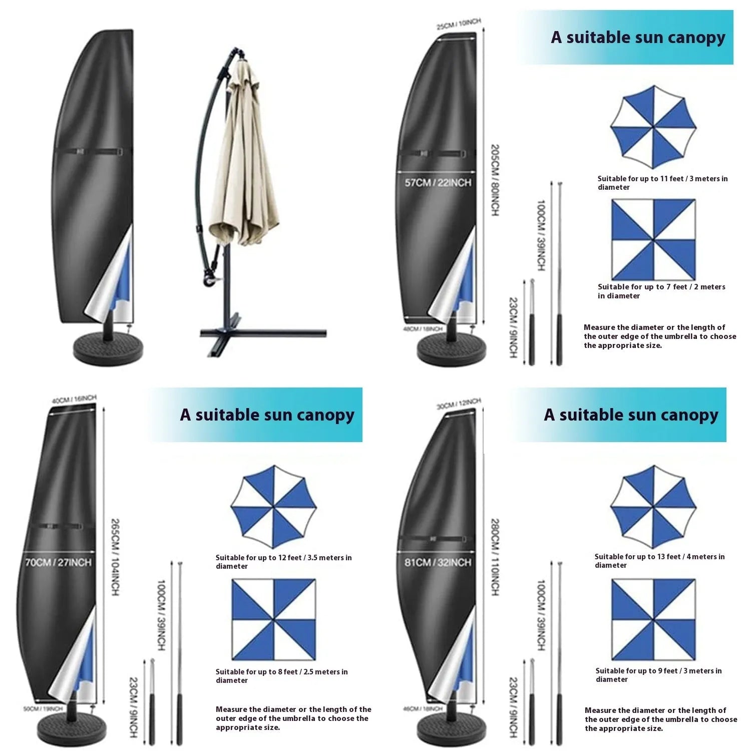 Waterproof outdoor offset banana umbrella cover made from Oxford cloth in grey colour