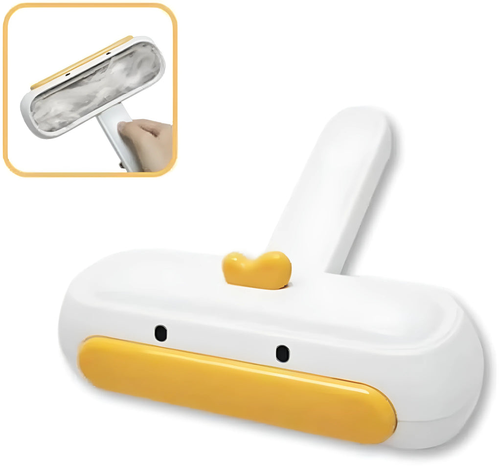 Yellow duck designed portable pet hair remover with reusable bristles for furniture and car seats