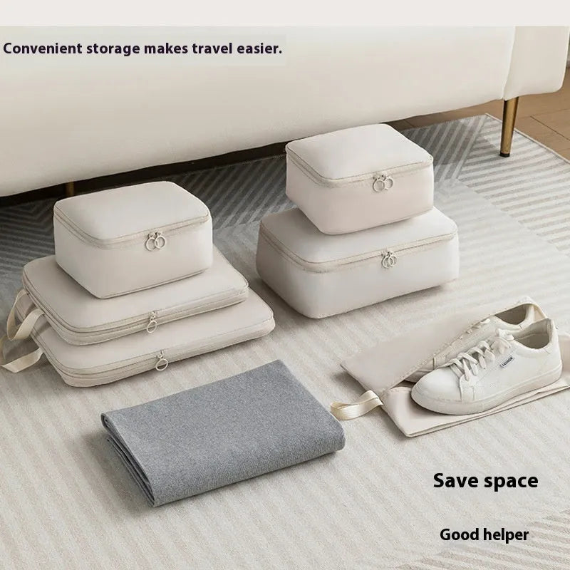 Travel buggy bag memory cloth six-piece compressed clothing luggage set in solid colours for leisure travel