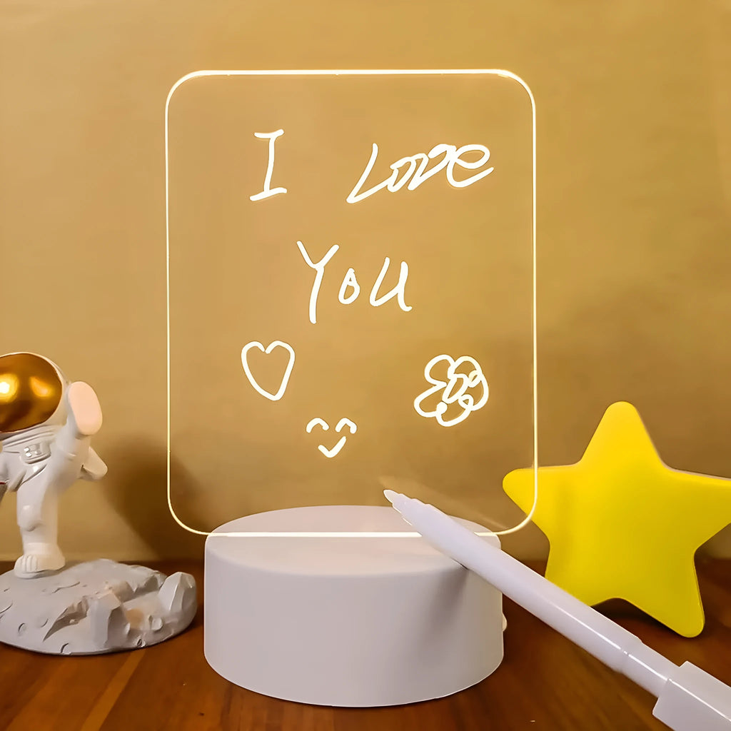 Acrylic message board night lamp with warm USB light and round note display