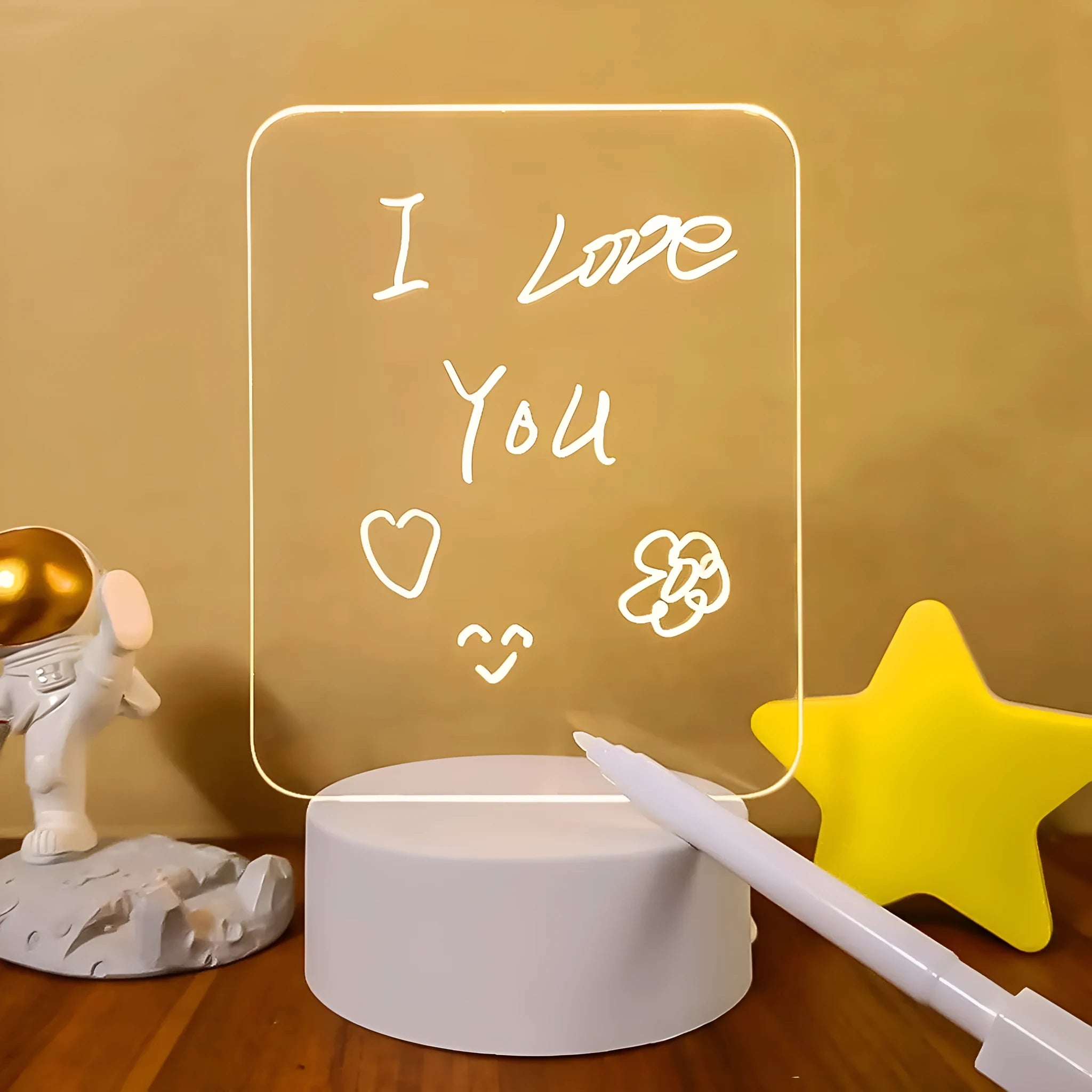 Acrylic message board night lamp with warm USB light and round note display